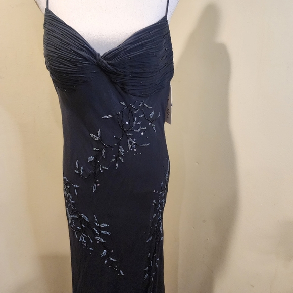CHELSEA NITES Black 100% Silk Floor Length Strappy Evenings Formal Dress 16 NWT - Picture 3 of 12